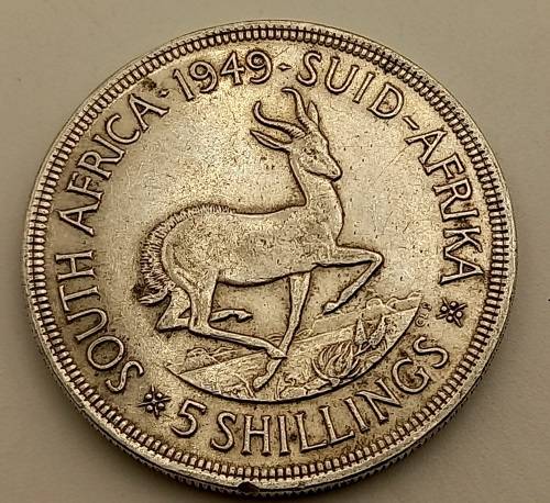 1949 Silver (.800) 5 Shillings - George VI 5 Shillings, SEXTVS REX