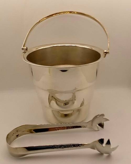 Antique/Vintage Silver Plated Ice Bucket with Tongs 250x155mm