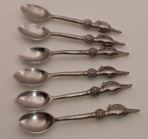 6 Collectable  JENNA CLIFFORD Pewter (500) Designer Detailed Spoons
