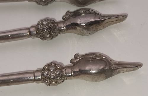 6 Collectable  JENNA CLIFFORD Pewter (500) Designer Detailed Spoons