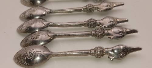 6 Collectable  JENNA CLIFFORD Pewter (500) Designer Detailed Spoons