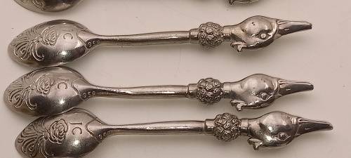 6 Collectable  JENNA CLIFFORD Pewter (500) Designer Detailed Spoons