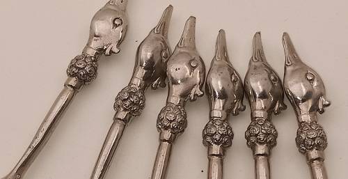 6 Collectable  JENNA CLIFFORD Pewter (500) Designer Detailed Spoons