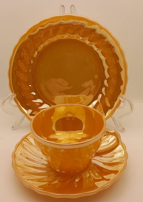 1940 -1950s Vintage Anchor Hocking Fire-King Glass Peach Lusterware Trio-USA-(12available)