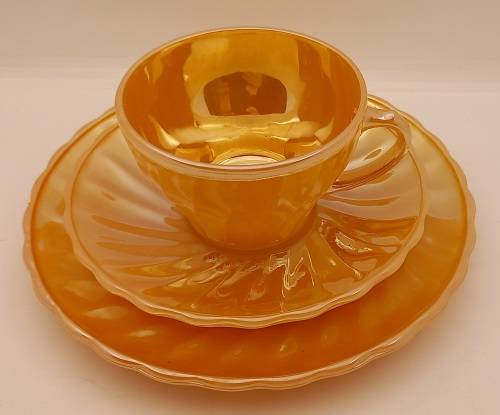 1940 -1950s Vintage Anchor Hocking Fire-King Glass Peach Lusterware Trio-USA-(12available)