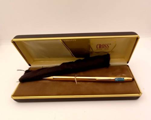 Vintage Cross 1/20 14 kt rolled gold Ballpen Branded Barclays Bank in original metal case -Ink Ok