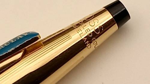 Vintage Cross 1/20 14 kt rolled gold Ballpen Branded Barclays Bank in original metal case -Ink Ok