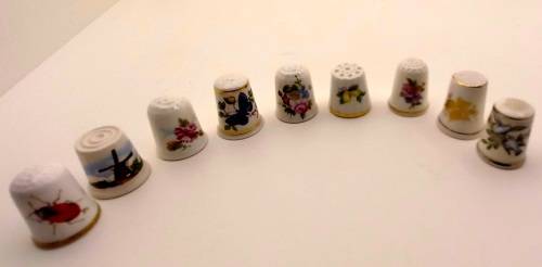 A Collection of 9 Vintage Bone China Porcelain Thimbles
