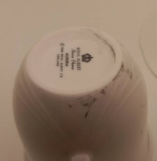 Vintage 1986 Royal Albert Bone China HORIZONS Aurora series Tea Duo -(Cup has black marks)