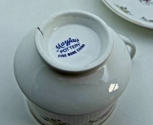 Vintage Mayfair Pottery Coffee Duo Fine bone China (crack on bottom of cup)
