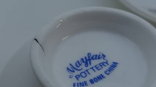 Vintage Mayfair Pottery Coffee Duo Fine bone China (crack on bottom of cup)