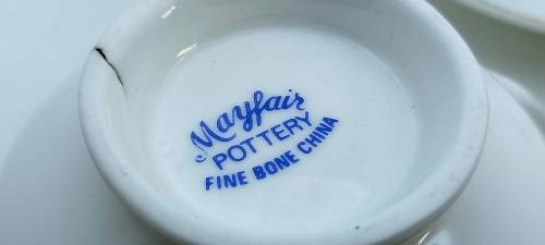 Vintage Mayfair Pottery Coffee Duo Fine bone China (crack on bottom of cup)