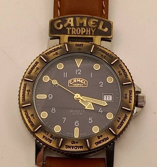 Pre-owned Camel Trophy 10ATM Quartz Adventure Men's Watch- Working- Camel Leather Strap