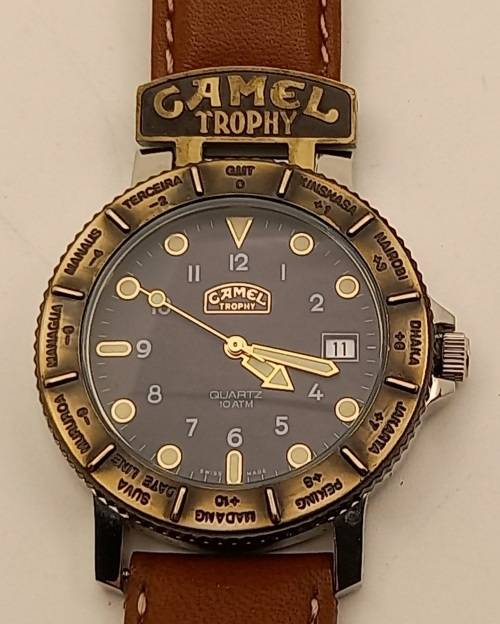 Pre-owned Camel Trophy 10ATM Quartz Adventure Men's Watch- Working- Camel Leather Strap