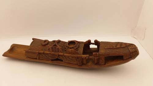 Oriental Wood Hand carved Ship 275x60mm (chipped)