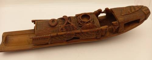 Oriental Wood Hand carved Ship 275x60mm (chipped)