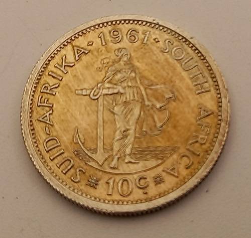 1961  South Africa (.500 Silver) 10 Cents 1st decimal series (Circulated)