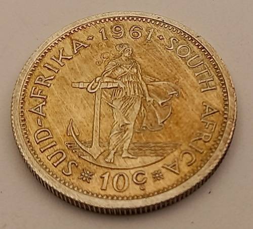 1961  South Africa (.500 Silver) 10 Cents 1st decimal series (Circulated)
