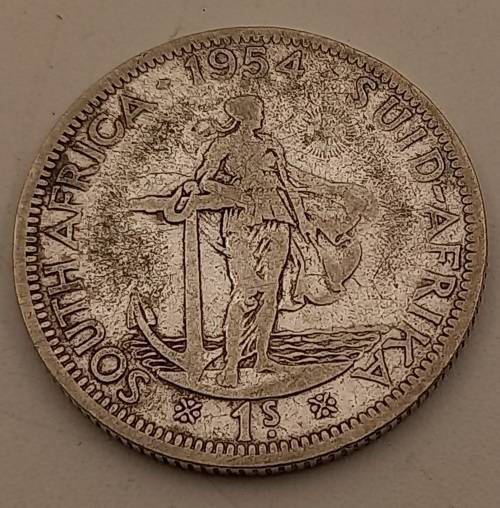 1954  South Africa (Silver .500) 1 Shilling - Elizabeth II 1st portrait