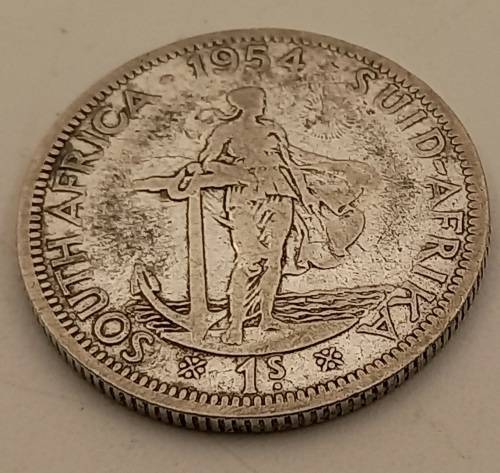 1954  South Africa (Silver .500) 1 Shilling - Elizabeth II 1st portrait