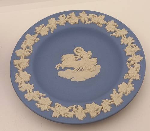 Vintage Blue `Wedgwood` Jasperware  Small Jar  60x60mm and Plate 112mm