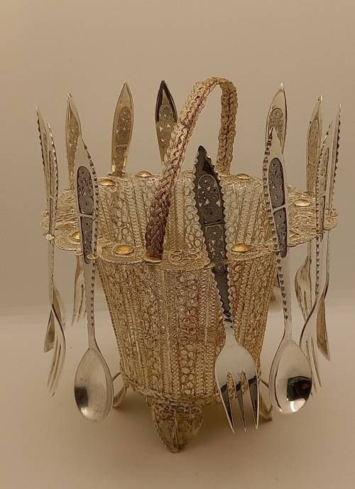 24pc Vintage SILVER(.830) Cake Forks and Tea spoons on stand (over 360 grams without the stand )