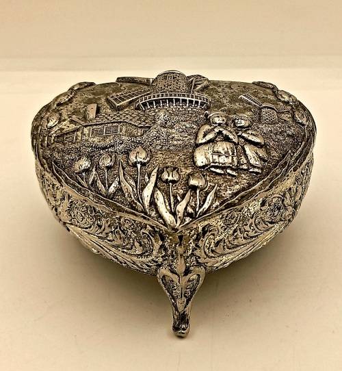 Antique/ Vintage Dutch SILVER Plated Trinket Box 55x90x85mm