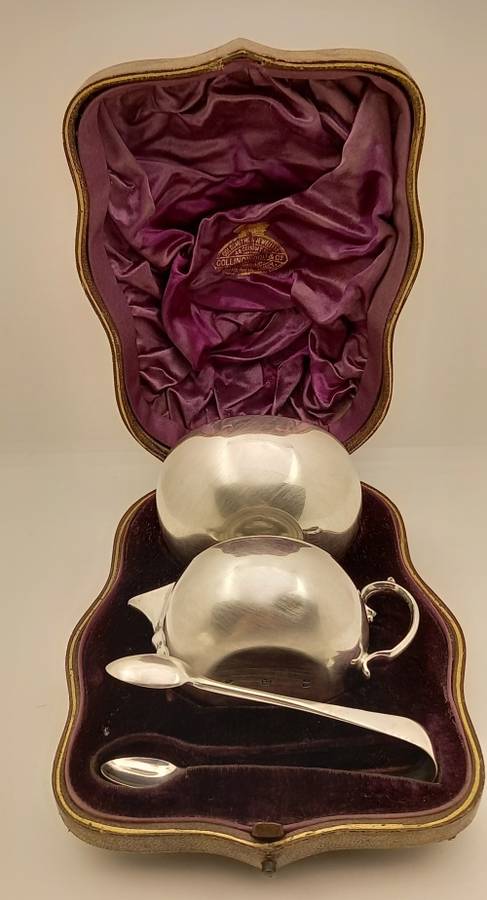 Antique Hallmarked Sterling Silver Creamer and Sugar set 106,53 Grams -Boxed