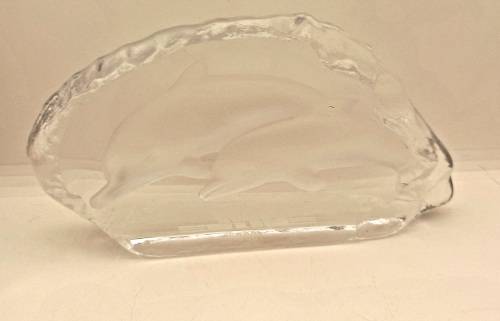 1996 DHL Glass / Crystal DOLPHINS Paperweight 109x210x30mm  885 grams
