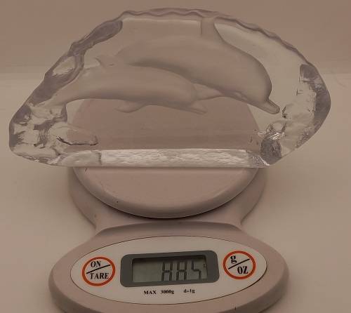 1996 DHL Glass / Crystal DOLPHINS Paperweight 109x210x30mm  885 grams
