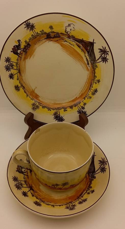 Rare Antique A.J Wilkinson Homeland Series Africa Royal Staffordshire Trio (Cup Chipped and Cracked)