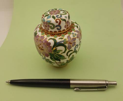 Vintage Miniature Cloisonne Chinese Enamel Gold Gilded Metal Ginger Jar -70x60mm