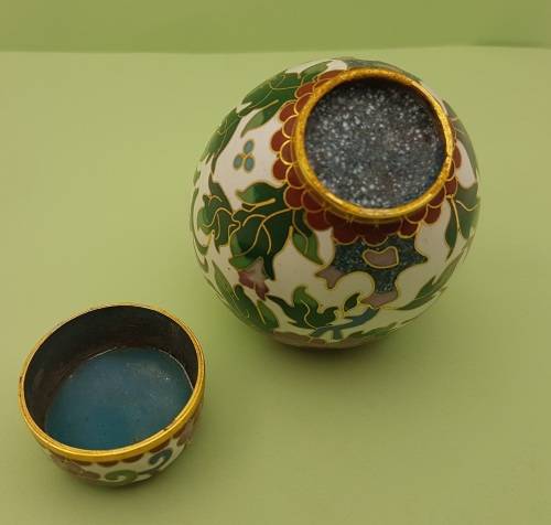 Vintage Miniature Cloisonne Chinese Enamel Gold Gilded Metal Ginger Jar -70x60mm