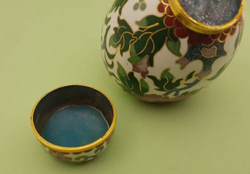 Vintage Miniature Cloisonne Chinese Enamel Gold Gilded Metal Ginger Jar -70x60mm