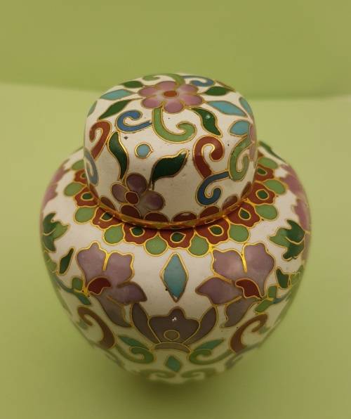 Vintage Miniature Cloisonne Chinese Enamel Gold Gilded Metal Ginger Jar -70x60mm