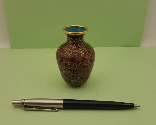 Vintage Miniature Cloisonne Chinese Enamel Gold Gilded Metal Vase -68x45mm