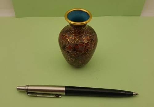 Vintage Miniature Cloisonne Chinese Enamel Gold Gilded Metal Vase -68x45mm