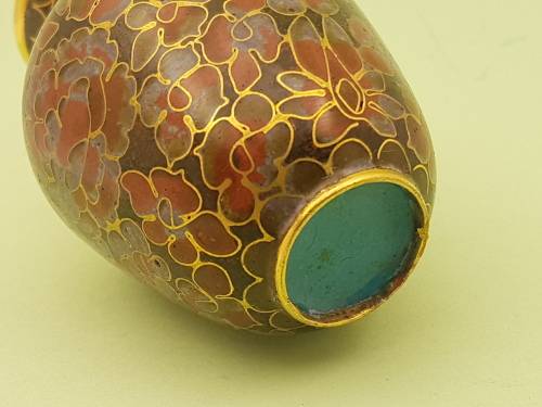 Vintage Miniature Cloisonne Chinese Enamel Gold Gilded Metal Vase -68x45mm