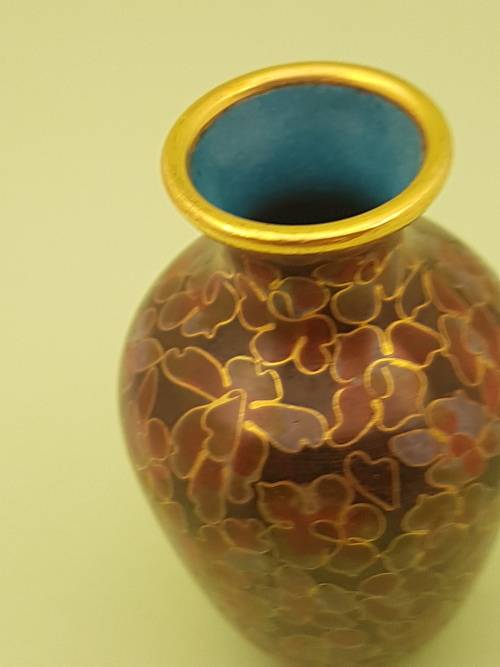 Vintage Miniature Cloisonne Chinese Enamel Gold Gilded Metal Vase -68x45mm