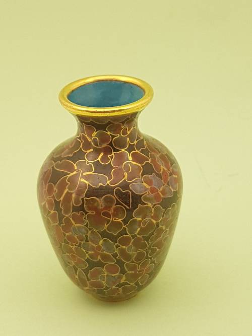 Vintage Miniature Cloisonne Chinese Enamel Gold Gilded Metal Vase -68x45mm