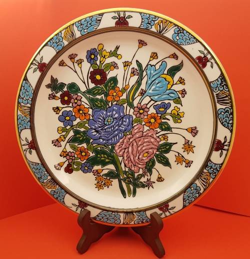 Vintage Elafos Keramik Wall Plate Wall Plate 24kt Gold trim- hand made in Greece- 252mm