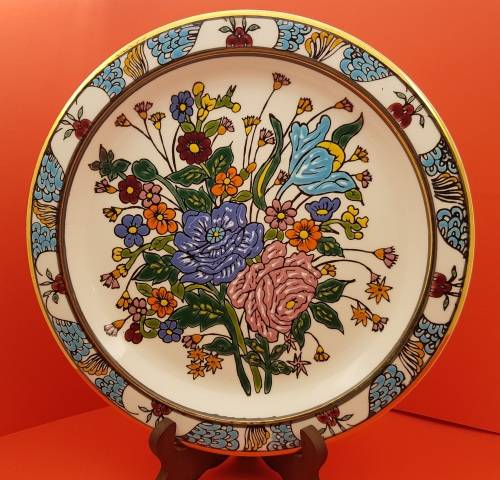 Vintage Elafos Keramik Wall Plate Wall Plate 24kt Gold trim- hand made in Greece- 252mm