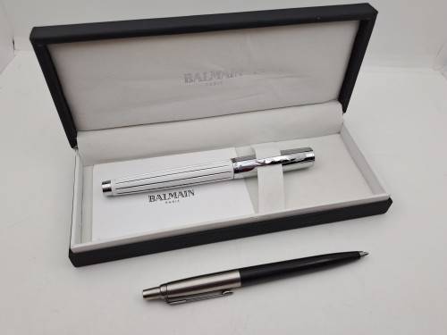 Original Balmain Ball point Pen in Case -Paris- Branded -Liberty - Compare size with parker in Photo