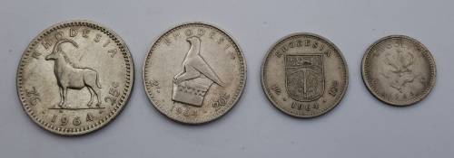 1964 Rhodesia coins 25c(2½ Shillings ),20c( 2 Shillings),10c(1 shilling)and sixpence