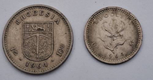 1964 Rhodesia coins 25c(2½ Shillings ),20c( 2 Shillings),10c(1 shilling)and sixpence