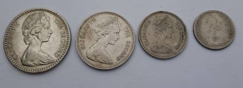 1964 Rhodesia coins 25c(2½ Shillings ),20c( 2 Shillings),10c(1 shilling)and sixpence