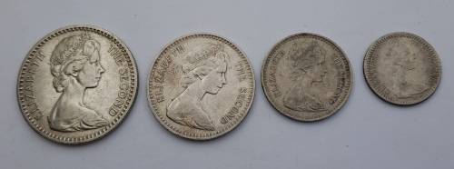1964 Rhodesia coins 25c(2½ Shillings ),20c( 2 Shillings),10c(1 shilling)and sixpence