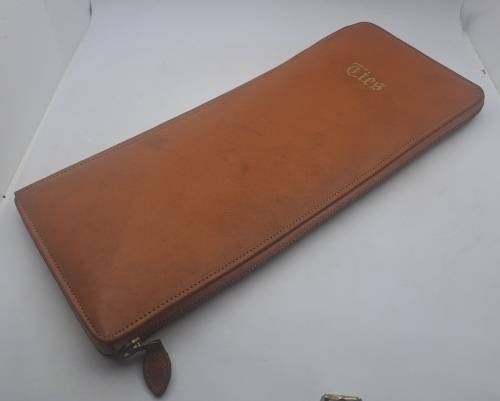 Vintage slim Leather Tie Travel case 152mmx355mmx20mm