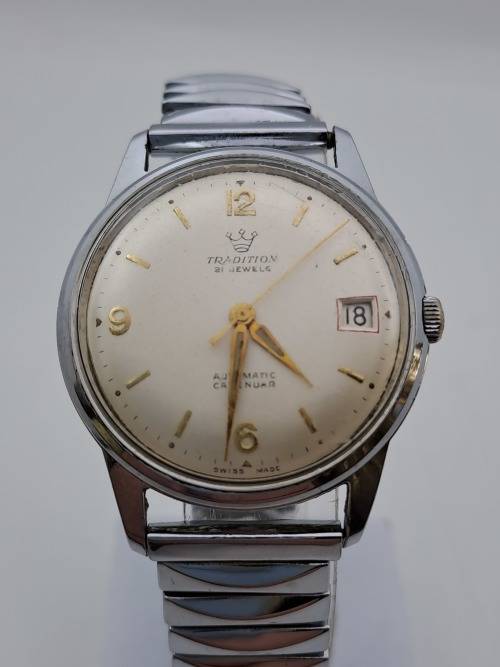 Collectable Vintage TRADITION Swiss Mens Automatic Calender watch (WORKING) 21 Jewels