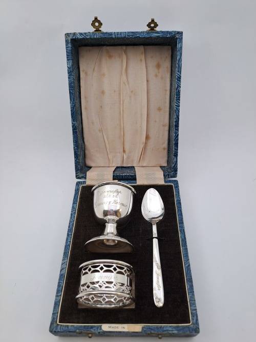 Vintage 1950's Boxed Silver-Plate Christening set (engraved Jennifer)